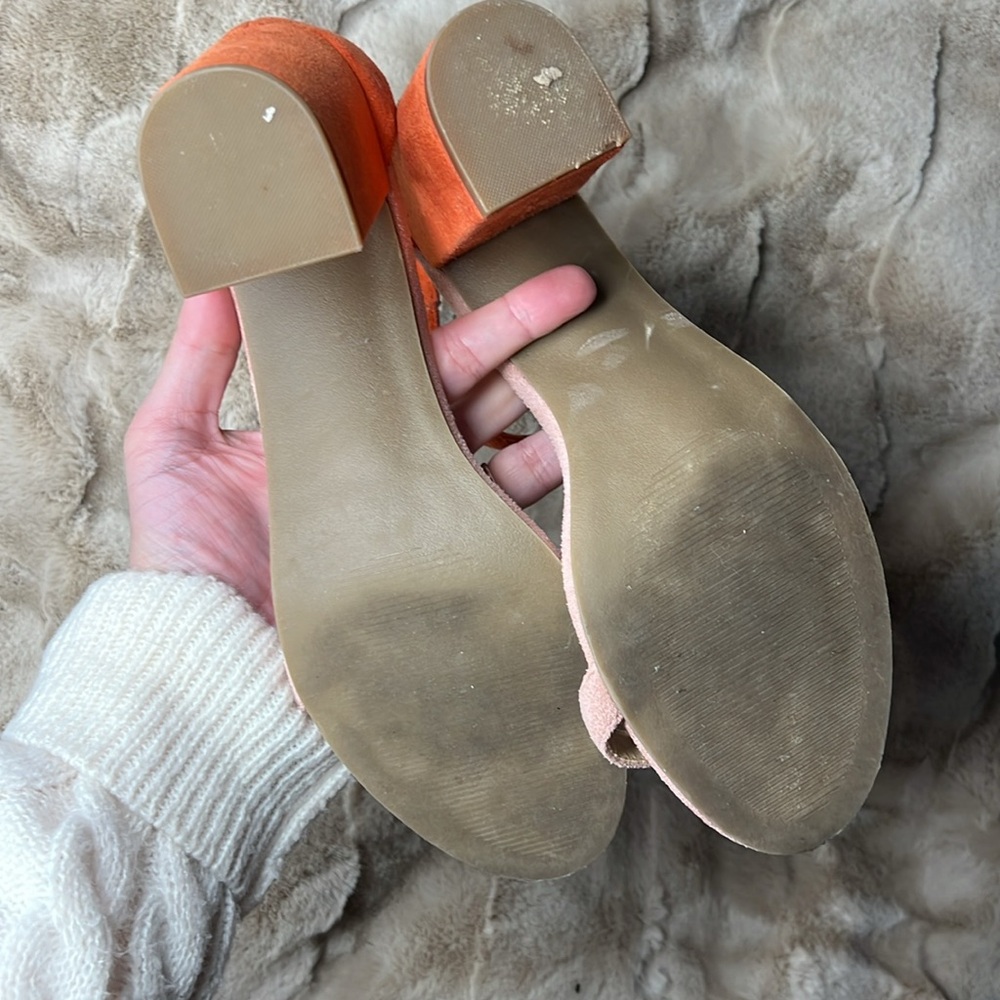 🕶️Coconuts By Matisse Dinah Heel Sandals Sz 10 Colorblock Coral Orange Leather - Picture 8 of 8